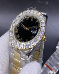 Fashion and leisure 43mm large diamond watch automatic mechanical men039s watchs black dial stainless steel twocolor gold s3427599