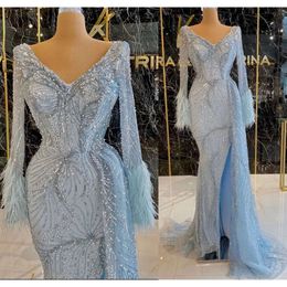 EBI Plus Size Arabic Aso Luksusowe kryształy z koralikami sukienki balsamowe głębokie głębokie V-de-desce seksowny wieczór formalny impreza druga przyjęcie sukienki ZJ215