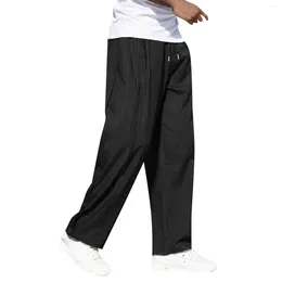 Men's Pants Retro Loose Harlan Trousers For Mens Soild Wide Leg Pockets Tie Straight Slacks Male Outdoor Streetwear Summer Pant