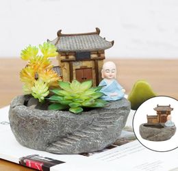 Garden Decorations Buddhism Temple Resin Flowerpot Succulent Planter Monk Green Plants Cactus Container Home Decoration Bonsai Flo6080683