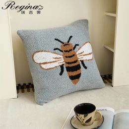 REGINA Cute Bee Pattern Design Pillow Case Soft Cozy Warm Fluffy Microfiber Knitted Cushion Cover Decorative Throw 240428