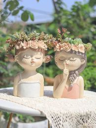 Planters Pots 20cm/7.8 inch fairy plant for succulent air resin cute girl flower pot decoration pattern garden home tabletop Q2404291