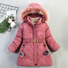 Jackets Baby Girls Thick Long Outerwear With Belt Winter Cotton Clothes Padded Warm Jacket Children's Fashion Hooded Coats 3-8Y