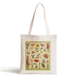 Storage Bags Pollinator Garden Shoulder Bag Canvas Harajuku Shopper Flower Casual Summer Tote Border Collie