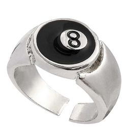 Band Rings Digital Black 8 Eight Pool Billiards Ball RJewelry Adjustable Mens Personalized Charm Cocktail Party Accessories J240516