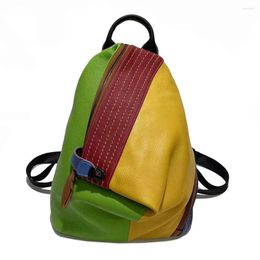 School Bags Patchwork Woman Genuine Leather Backpack Vintage Ladies Travel Bag Anti-theft Real Cow Bagpack