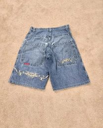 JNCO Shorts Y2K Hip Hop Graphic Retro Blue Baggy Jeans Denim Gym Pants Mens Womens High Waist Basketball 240426