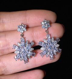 S925 sterling silver flower sweet stud earrings for women shining crystal cz zircon simple charm ear rings party jewelry3105420