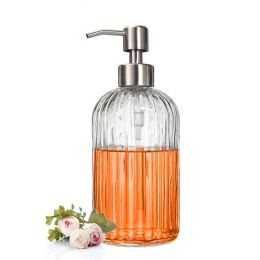 Bottles 1pcs 400ml Clear Glass Soap Dispenser with Rustproof Stainless Steel Pump Liquid Hand Dish Soap Bottle for Bathroom Kitchen Deco