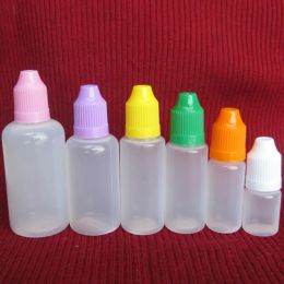 wholesale Colourful 5ml 10ml 15ml 20ml 30ml 50ml Empty Plastic Dropper Bottles with Child Proof Bottle Caps and Needle Tips DHL Free