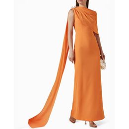 Elegant Long Orange Chiffon Evening Dresses with Crystals Sheath One Shoulder Pleated Ankle Length Zipper Back Prom Dresses Party Dresses for Women