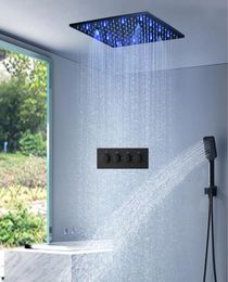 Black Shower Set 20Inches SPA Mist Rainfall ShowerHead Bathroom Thermostatic Mixer LED Ceiling Shower Faucets8903108