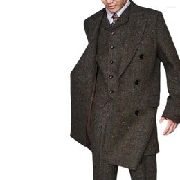 Men's Tracksuits 3-piece Suit Formal Single-breasted Slim-fit Fashion Wool Mid-length Man (suit Jacket Vest Pants)