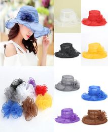 Fashion Women Organza Sun Hats Large Brim Floppy Summer Beach Sun Hats Wedding Formal Church Racing Organza Caps Grey Purple8946222