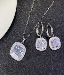 Charming Women Jewelry 18K White Gold Plated Bling Big CZ Stone Earrings Necklace Set for Girls Women2830192