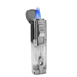 HONEST 3 Jet Flame Cigar Lighter With Cigar Punch Windproof Torch Lighter With Transparent Without Gas Chamber