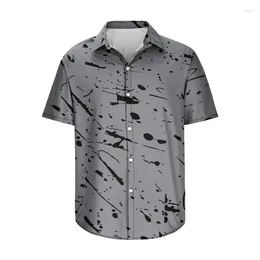 Men's Casual Shirts Loose Fit Flip Collar Thin Short Sleeved Top Summer Men Clothing Printed Shirt