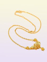 weighty Heay fashion flower 24k real yellow Solitaire gold chain necklace 45cm women jewelry7396945