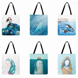 Evening Bags Nordic Marine Printed Tote Bag For Women Foldable Shopping Cartoon Whale Casual Totes Outdoor Beach Ladies Shoulder