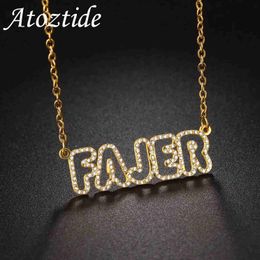 Pendant Necklaces Atoztide Personalized Customized Womens Name Necklace Stainless Steel Pendant Stone Zircon Letter Pendant Chain Jewelry GiftsWX