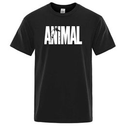 Men's T-Shirts Fashion ANIMAL Letter Print Men T-Shirts Strt Funny Short Slves Loose Oversized T Shirt O-Neck Breathable Cotton Clothing Y240429