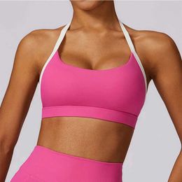 Bras Womens Neck Hanging Back Beauty Bra Quick Drying Sports Underwear Gym Push Up Workout High-intensity Running Fitness Vest Y240426