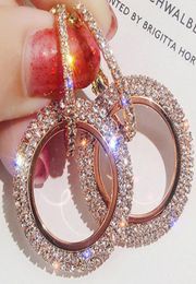 18K Rose Gold Plated Shiny Double Circle Hoop Dangle Rhinestone Crystal Earrings for Women Ladies Girls Bridal Wedding Jewellery Acc6007488
