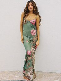 Casual Dresses 2024 Bohemian Printslim-fitting Dress For Women Clothing Sexy V Neck Backless Elegant Sleeveless Maxi A2720