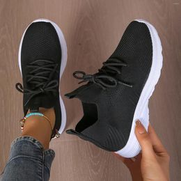 Casual Shoes Pure Colour Mesh Breathable Summer For Women Flat Bottom Lace Up Sneakers Woman Platform Ladies