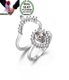 OMHXZJ Whole European Solitaire Ring Fashion Woman Girl Party Wedding Gift Water Drop White Zircon 18KT White Gold Rings RR6287522511