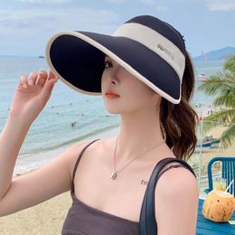 Wide Brim Hats Empty Top Sunshade Hat For Women Summer Adjustable Face Covering Silk Sun Cap Outdoor Beach Ladies