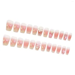 False Nails Blush Pink Fake With Tulip Printed Ultra-flexible Long Lasting For Shopping Travelling Dating