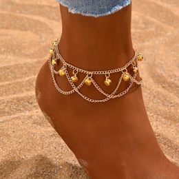 Anklets Bohemian Fashion Minimalist Small Bell Wave Multi Layered Feet Chain Gold Silver For Women Summer Beach Vacation Jewelry