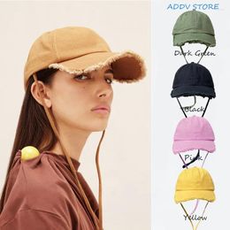 Ball Caps Summer Raw Edges Lanyard Cap Woman Tassel Sun Protection With Windproof Rope Baseball Man Outdoors Mountaineering Hats