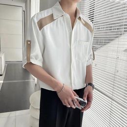 Men's Casual Shirts Summer Turn-down Collar Fashion Half Sleeve Shirt Man High Street Button Cardigan Y2K All-match Contrast Colour Blouse