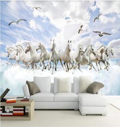 White horse wallpapers 3D wallpapers threedimensional landscape TV background wall decoration painting3290853