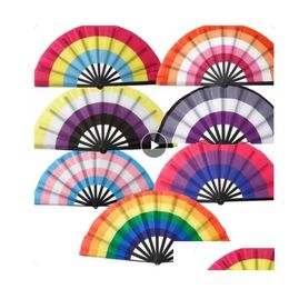 Party Favor Rainbow Folding Fans Lgbt Colorf Hand-Held Fan For Women Men Pride Decoration Music Festival Events Dance Rave Supplies Dr Dhm80