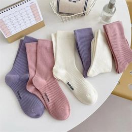 Women Socks Solid Colour School Girls Loose Long Japanese Fashion Cotton Knitting Harajuku Vintage Black White