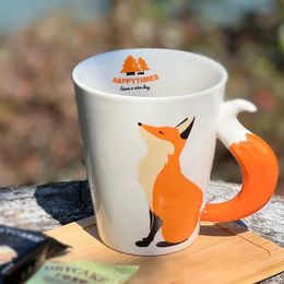 Mugs Christmas Creative Fox Ceramic Cup Cartoon Cute Coloured 3D Relief Animal Breakfast Milk Cup Anti Scalding Office Home J240428
