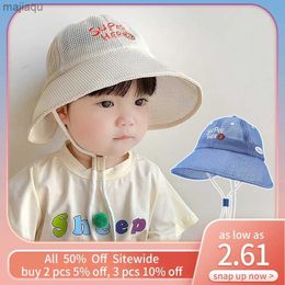 Caps Hats Cartoon Bear Baby Sun Hat Summer Mesh Cool Childrens Sunshade Big Brim Childrens Fisherman Hat Solid Colour Boys and Girls Childrens HatL240429