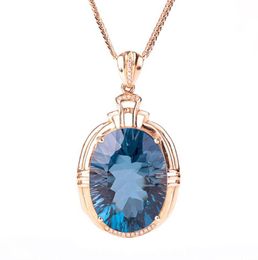 Vintage blue crystal topaz aquamarine gemstones diamonds women pendant necklaces 18k rose gold Colour choker Jewellery bijoux gift6781712