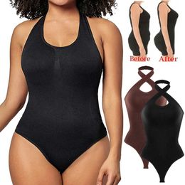 Women's Shapers Womens suspender neck tight fitting suit abdominal control waist trainer hip lifter slimming device abdominal shape tight fitting bra Y240429