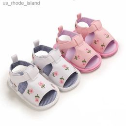 Sandals 2021 Summer 0-18M Girl Baby Embroidered Cute Sandals Soft Sole Anti slip Baby and Toddler Shoes 5 ColorsL240429