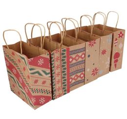 Christmas Kraft Paper Printed Gift Bags Handbag XMAS Presents Favours Toys Clothes Wrap Totes Shopping Carrier Handle Bag Packaging1925392
