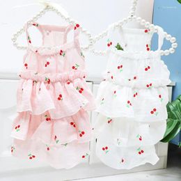 Dog Apparel Summer Cute Printed Cat Dress Fashion Little Flying Sleeves Layered With Sweet Ruffles Princess Clothes