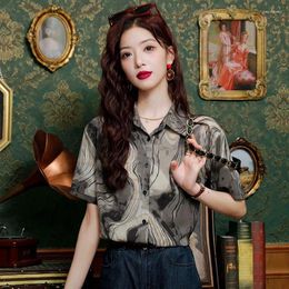 Women's Blouses Chiffon Shirt Summer Vintage Loose Prints Women Tops Short Sleeves Fashion Clothing YCMYUNYAN