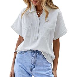 New Sleeved Women Xxl Shirt Fashion Brand Designer Women Shirt Solid Colour Double Pocket Pullover Shirt Loose Cotton Linen Shirt Breathable Shirt 350