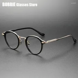 Sunglasses Frames Pure Titanium Acetate Glasses Frame Men Vintage Round Ultralight Myopia Eyeglasses Prescription Eyewear Gafas Brand