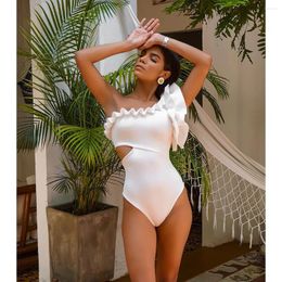 Women's Swimwear 2024 Sexy Solid Yellow One Piece Swimsuits For Female Shoulder Women Push Up Bathing Suits Bodysuits Beach Wear