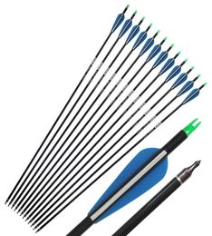 31quot Carbon Arrow Spine 340 with Blue Feather Carbon Arrow for Compound Bow Arrow Practise Hunting2435337